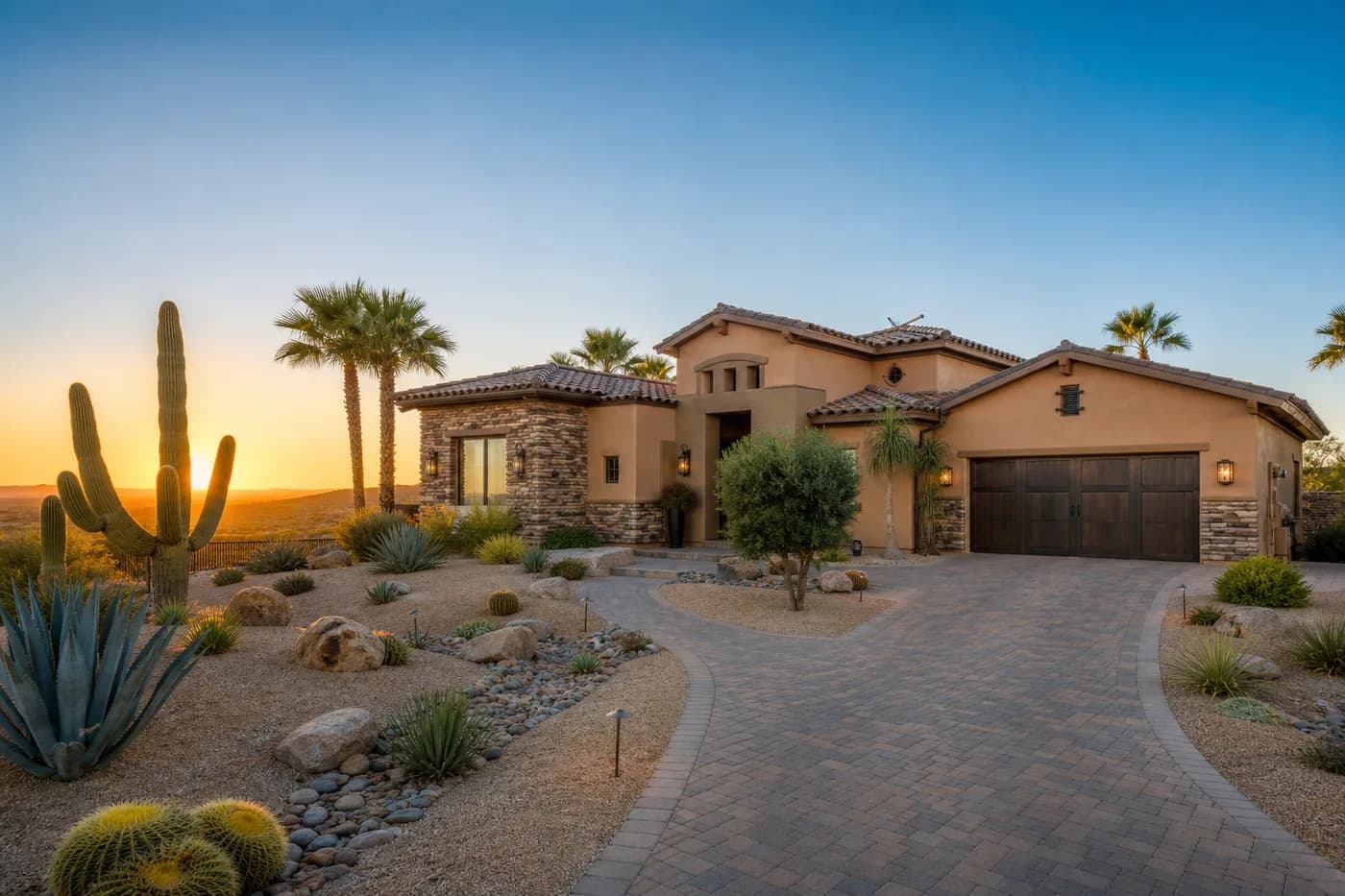 Southwestern-style home in a Phoenix suburb at sunset
